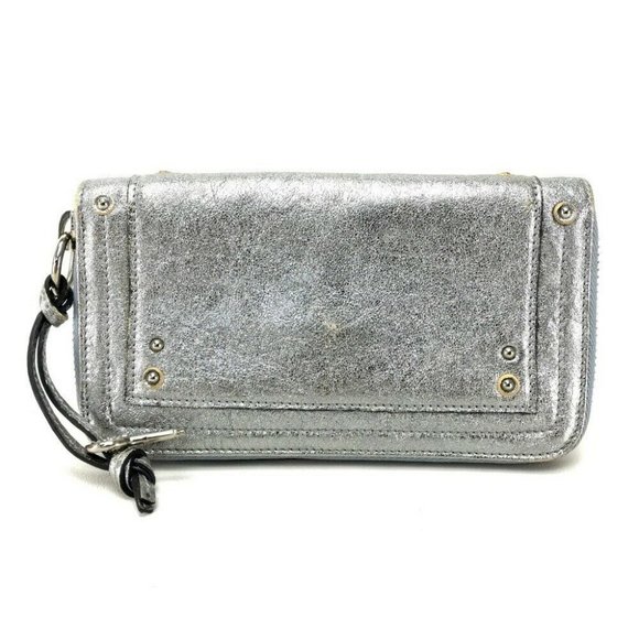 AUTHENTIC CHLOE Paddington Zip Around Long Wallet Silver Leather - Picture 3 of 10